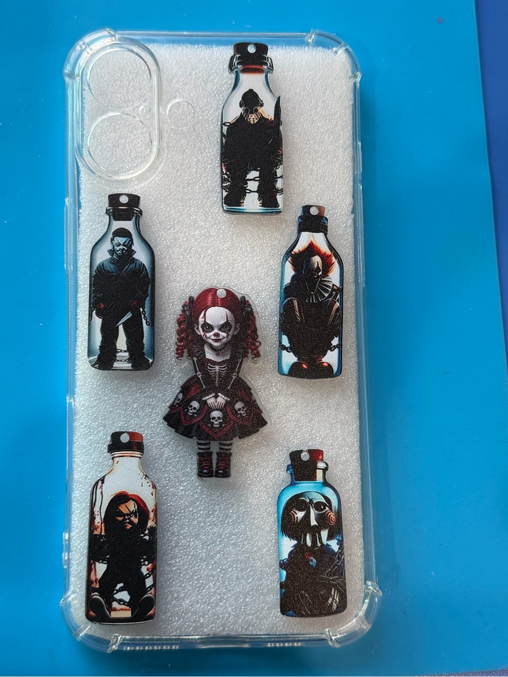 Clear Horror Doll Phone Case - Black & Red Accents